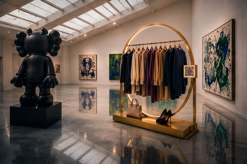 portant et vêtement dans une galerie d'art